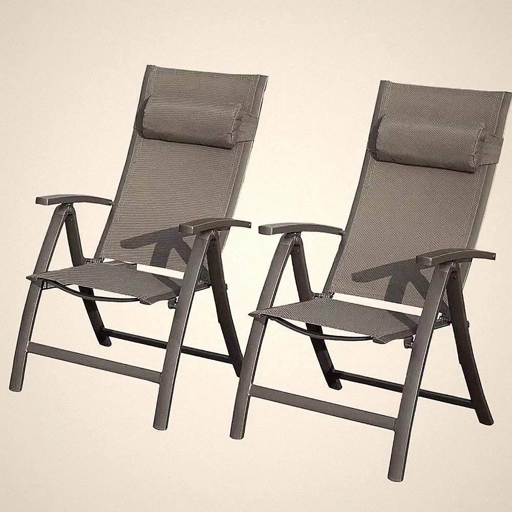 2-Piece Black Metal Outdoor Recliner