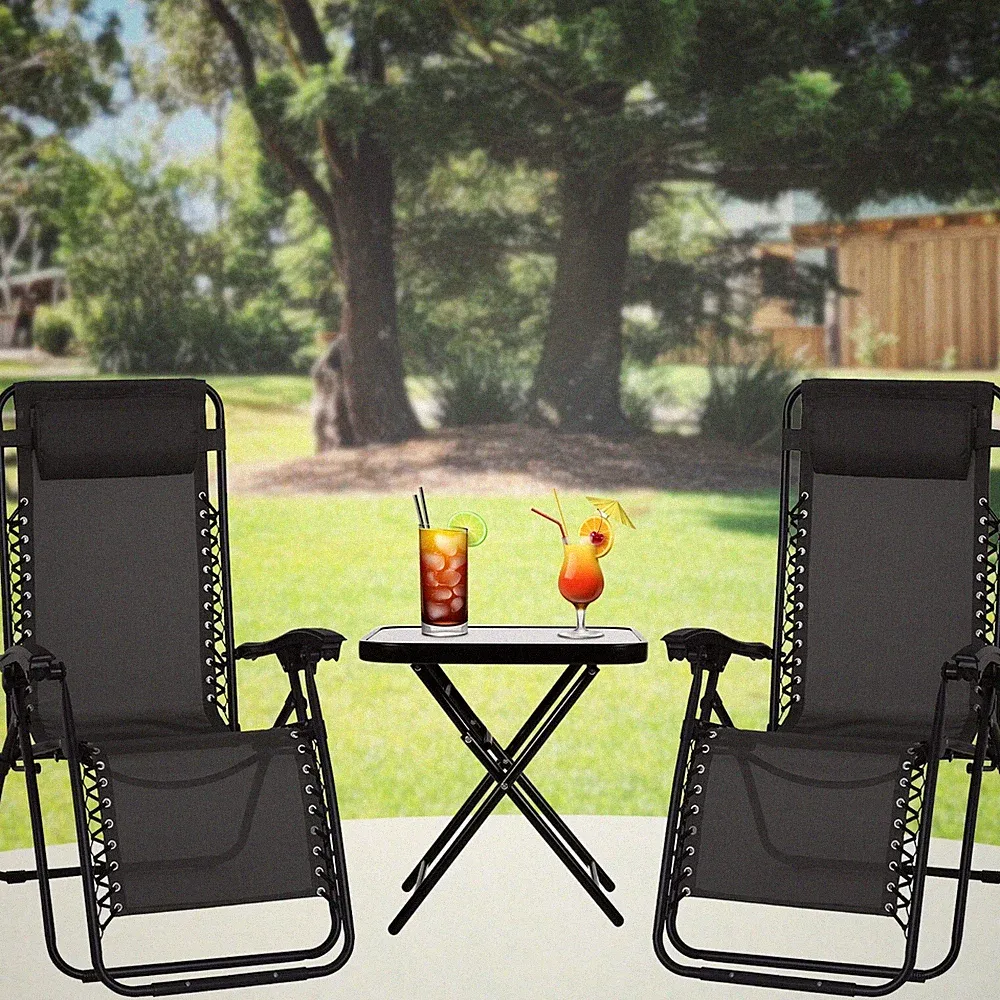 3 Piece Zero Gravity Reclining Garden Patio Deck Chair Sun Lounger & Table Set