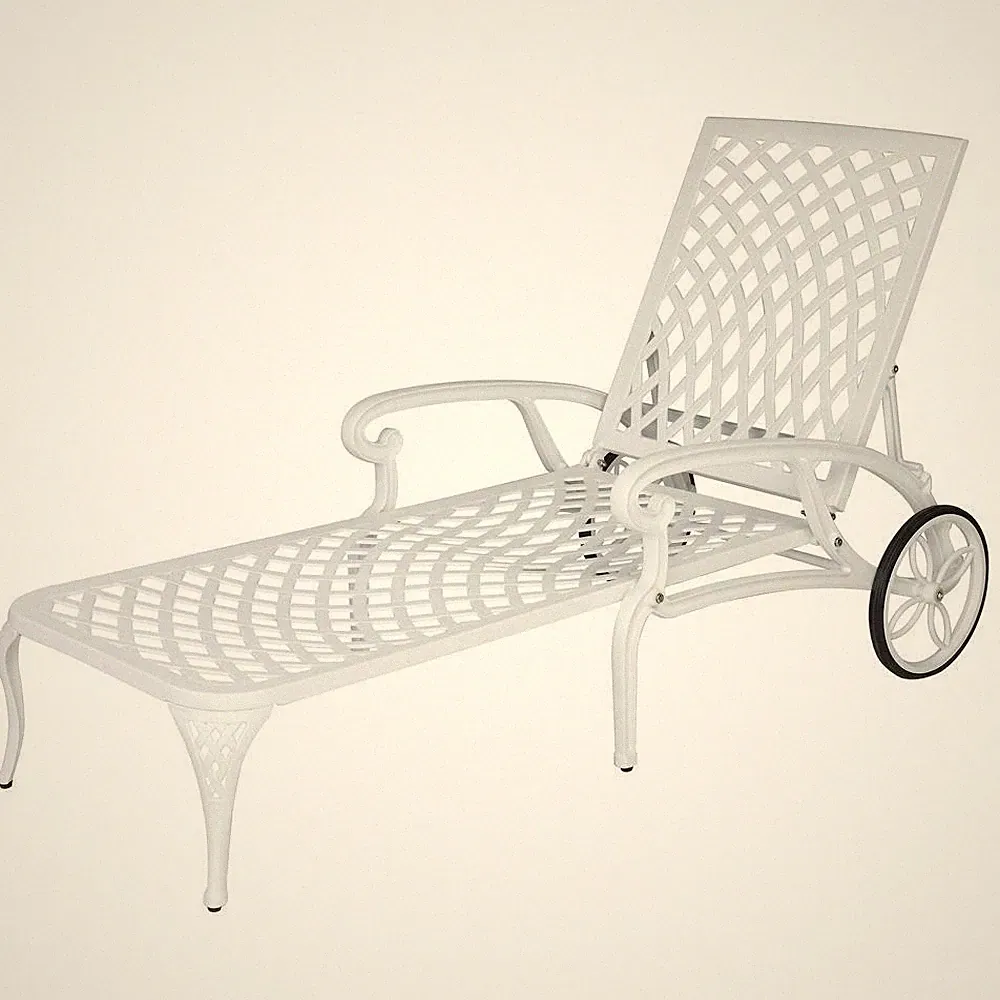 3Color 3-Position Adjustable Cast Aluminum Outdoor Chaise Lounge Chair 2 Wheels