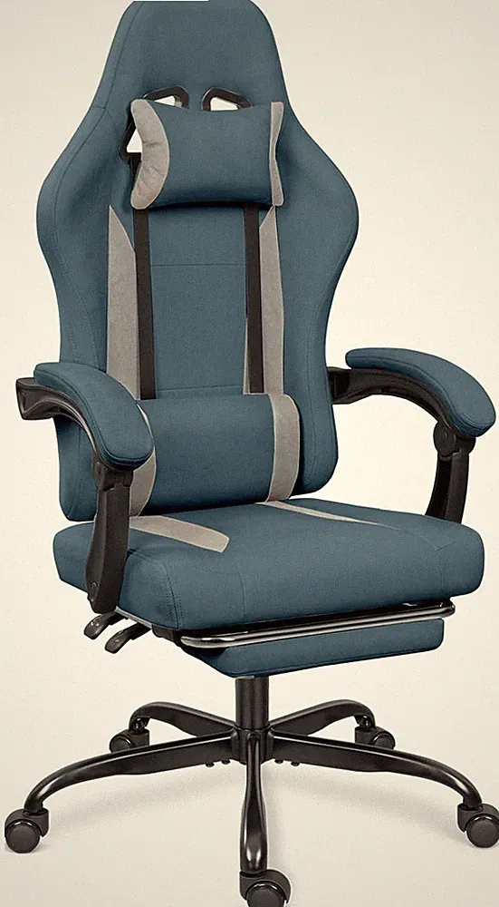 Adjustable Breathable Gaming Chair with Footrest - Blue/Light Grey