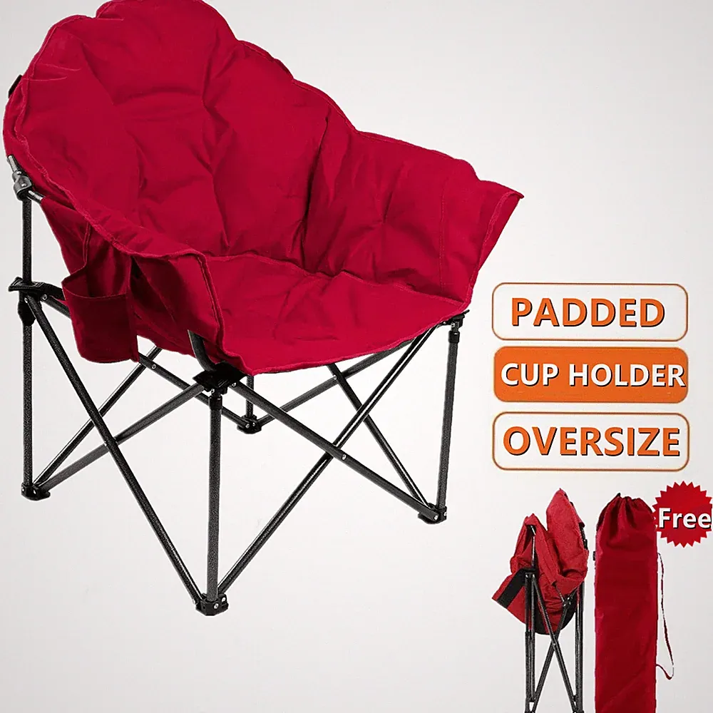 ALPHA CAMP Saucer Chair Oversized Folding Camping Chairs Padded Moon Recliner