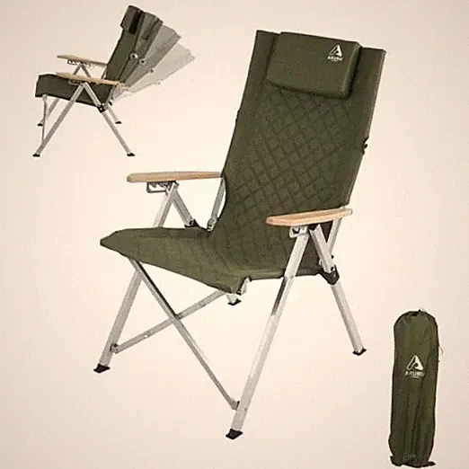 Aluminum Reclining Camping Chair, Heavy Duty Folding Lawn Chairs 1 Pack Green