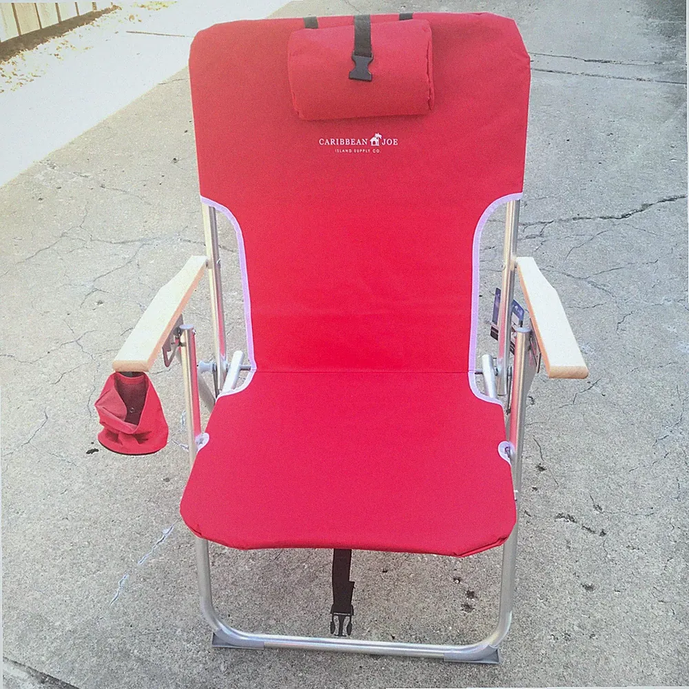 CARIBBEAN JOE Reclining Beach Chair 4 Position Portable Backpack Folding Camping