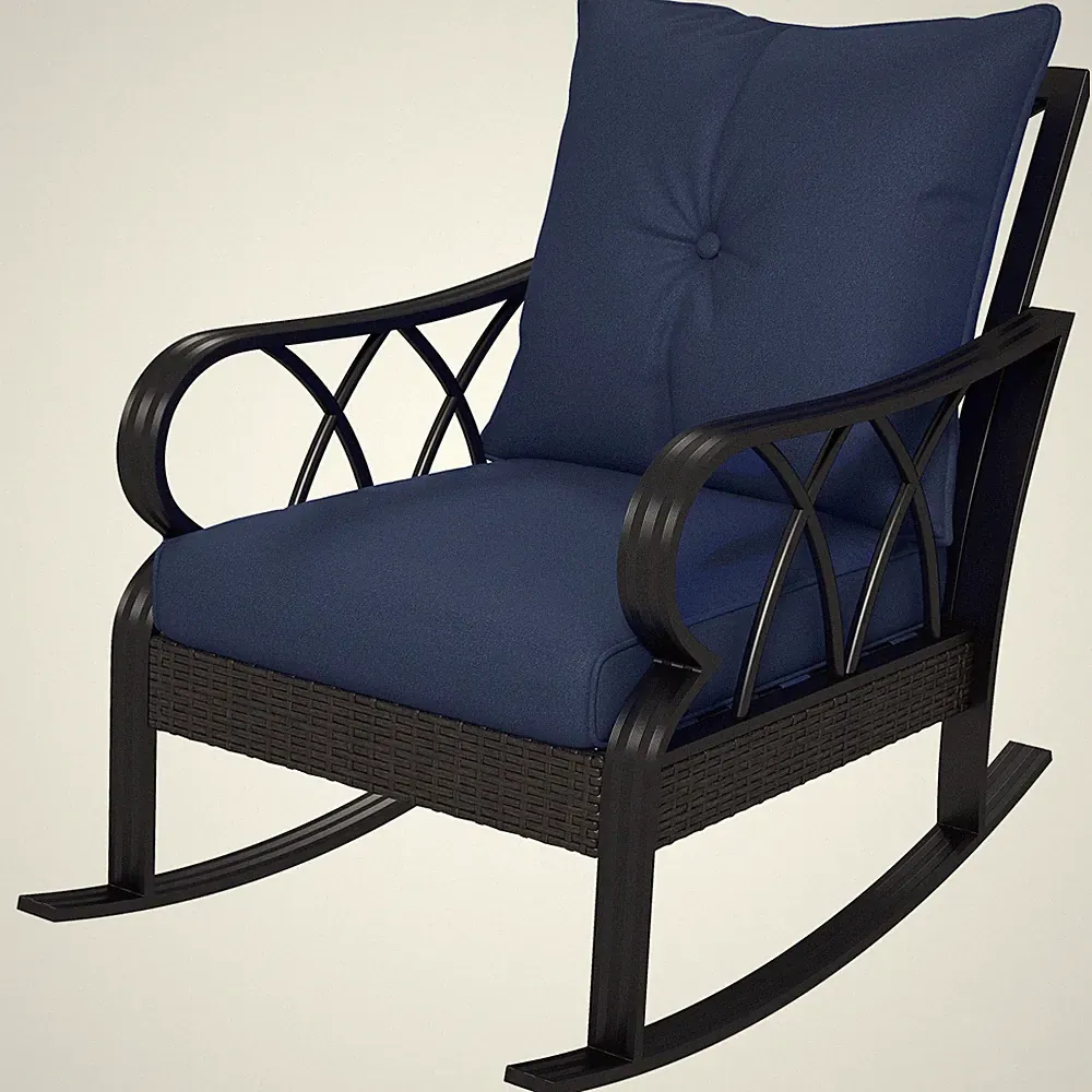 Comfortable Wicker Rocking Chair with Cushions and Aluminum Frame