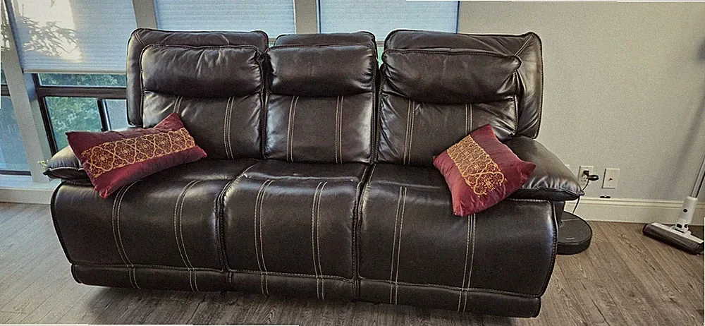Dark Brown Leather Manual Reclining Sofa, 3-Seater, Contemporary bought at $1400