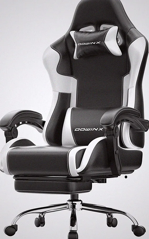 Ergonomic Gaming Chair with Footrest & Massage, 330Lbs, White