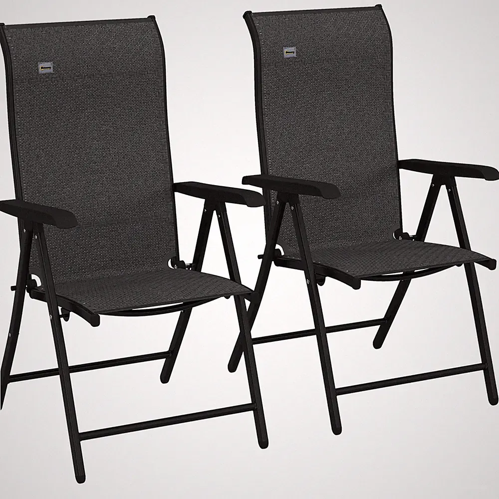 Folding Outdoor Rattan Chairs Grey Steel Frame 71x58x111cm Set of 2 PE Rattan x2