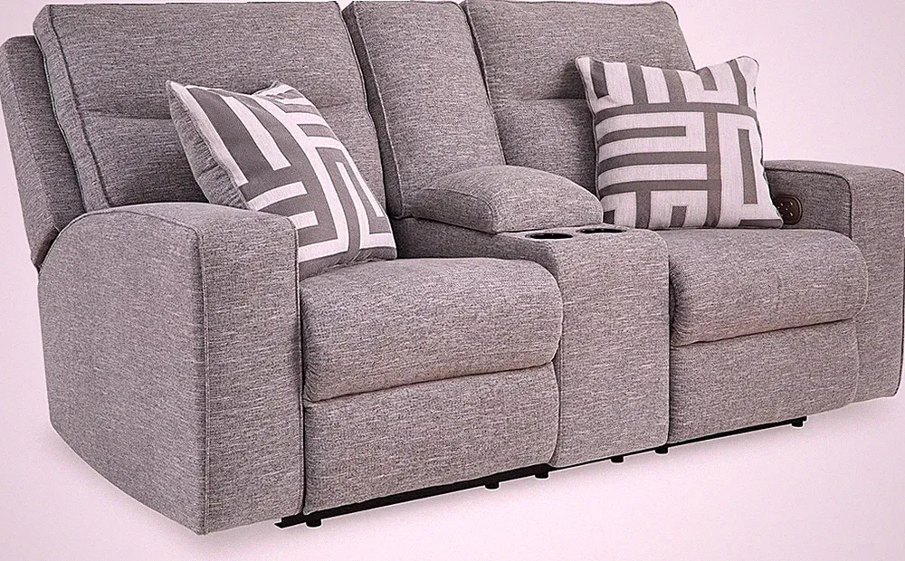 Light Gray Power Reclining Loveseat with Console, USB & Adjustable Headrest