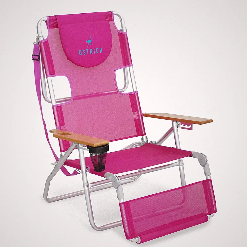 Lightweight Beach Reclining Lounge Chair Footrest Pink 3N1-1001P Ostrich Outdoor