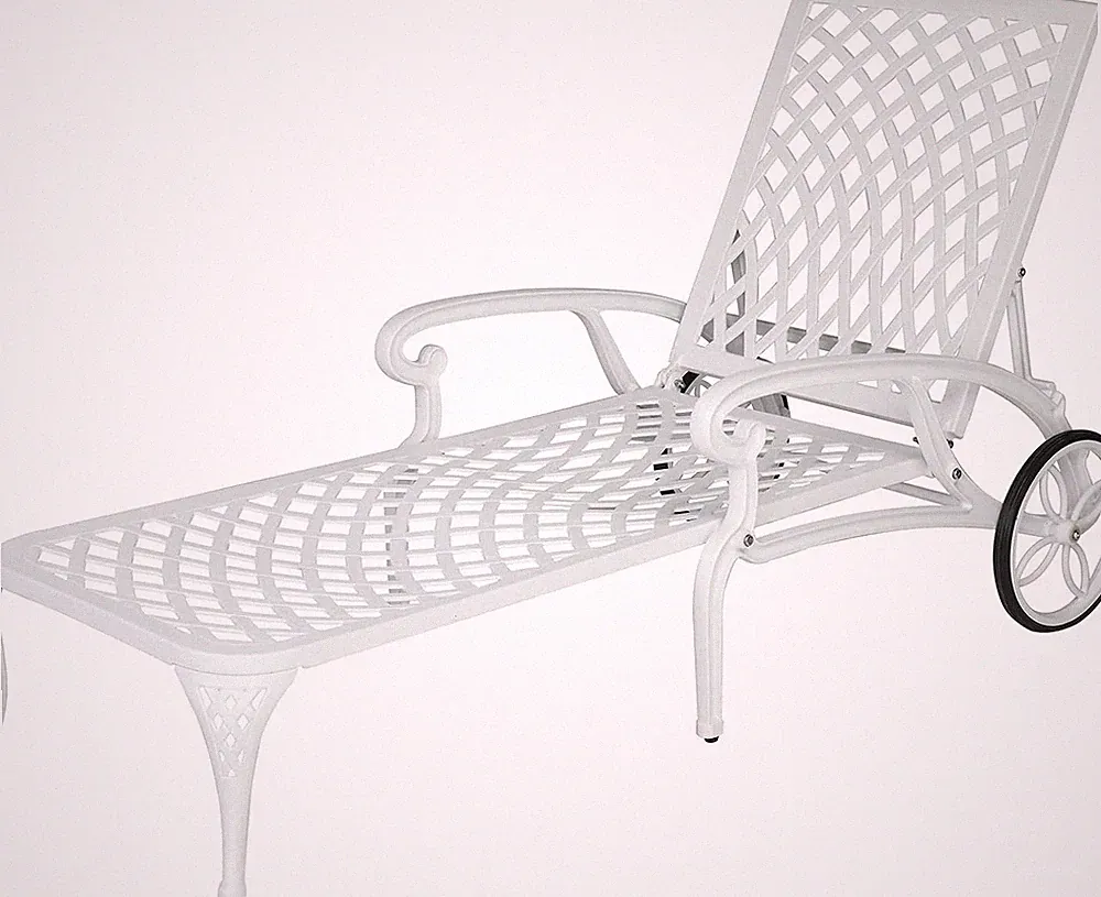 Lounge Chair for Outside Cast Aluminum Recliner Adjustable Back Rolling Wheels
