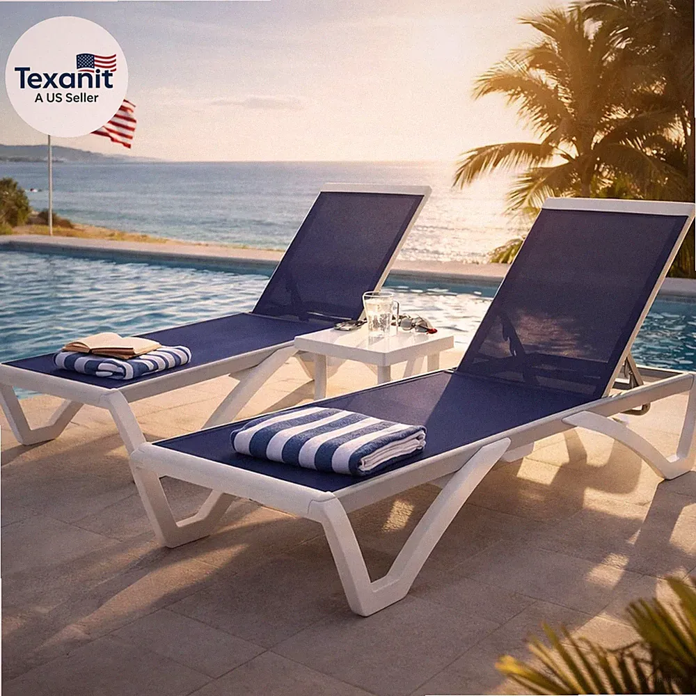 Outdoor Chaise Lounge Chair, Full Flat Adjustable Patio Lounger with Aluminum Fr