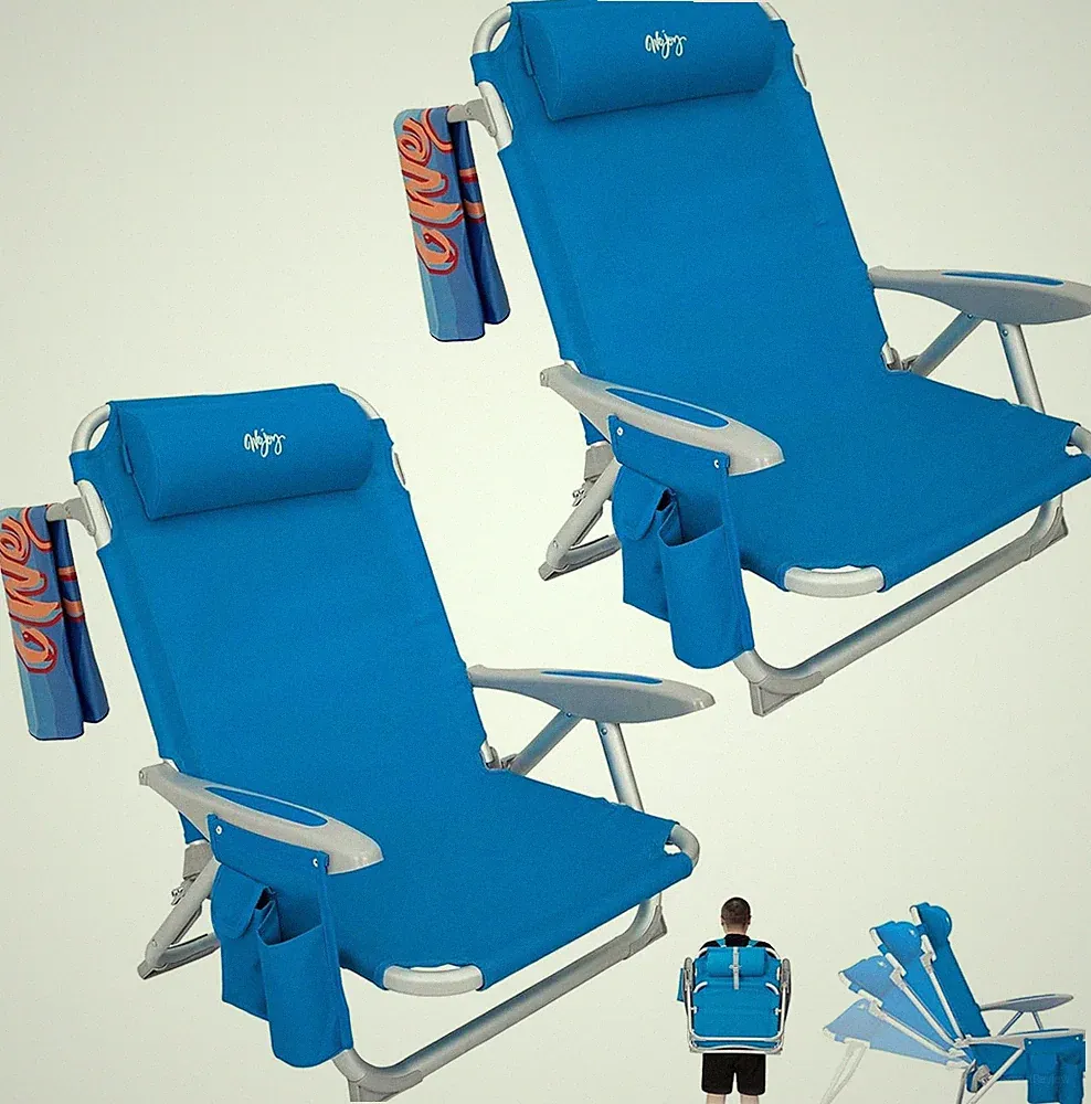 Reclining Adjustable Position Beach Chair Folding Aluminum Chair with Straps