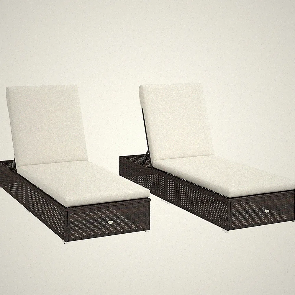 Sun Lounger Set Brown 194x60x32cm Aluminium Wicker Adjustable Outdoor Recliners