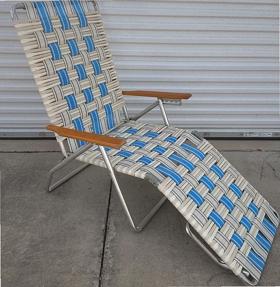 Webbed & Tubbed Aluminum Retro Folding Chaise Lawn Lounge Beach Chair Pool Solid