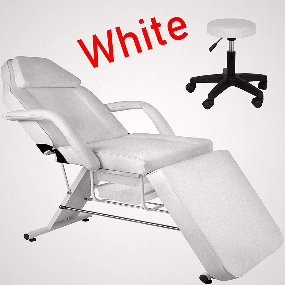 White Recliner Massage Table Salon Tattoo Chair Facial Lash Bed Storage Boxes