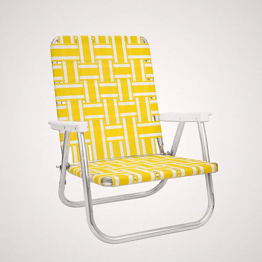 Yellow & White Stripe Aluminum Webbed Beach Lawn Chair Made In the USA